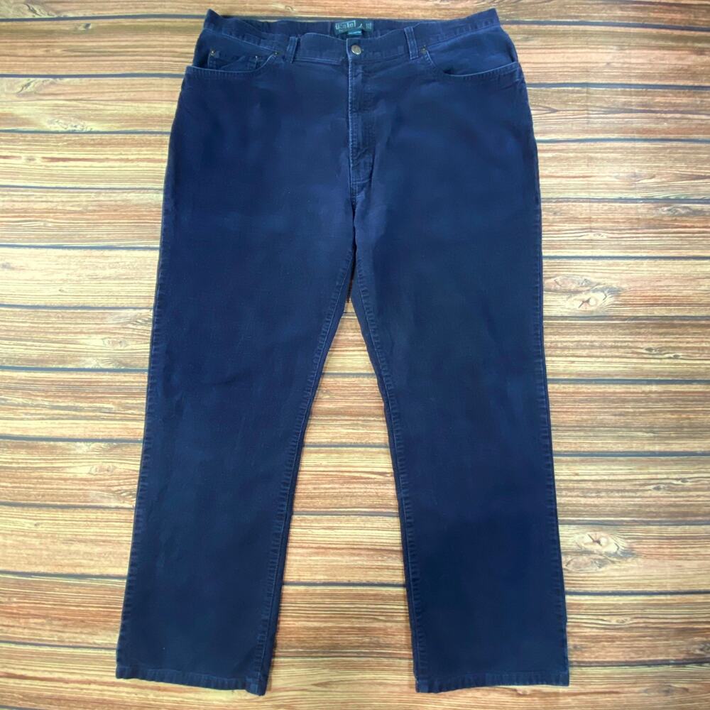 Polo Ralph Lauren Corduroy Pants Mens 38x30 Navy Blue Leather Patch Vintage 90s